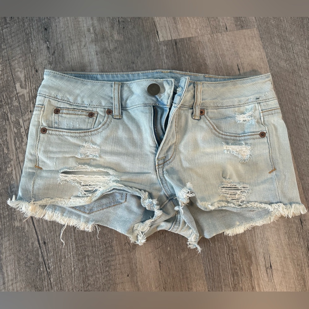 American Eagle Distressed Light Blue Denim Shorts